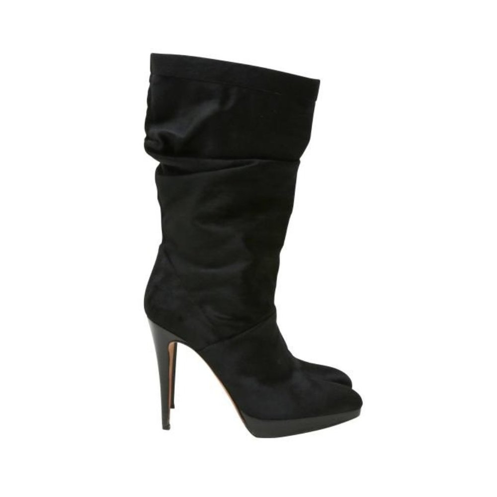 Brian Atwood Black Pony Hair Heeled Boots - Size 40 EU / 10 US